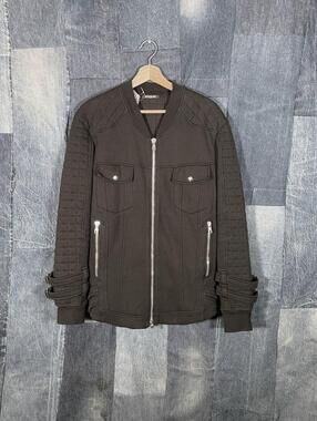 AW2017 Balmain Black Cotton Quilted Biker Jacket